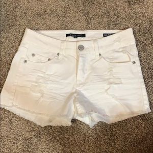 White Denim Destructed Shorts